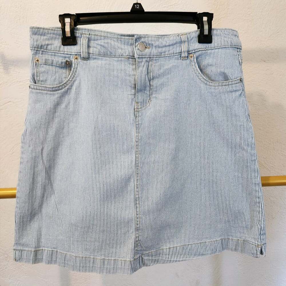 Westport Denim Mini Skirt Size 12 Blue White Striped Cotton